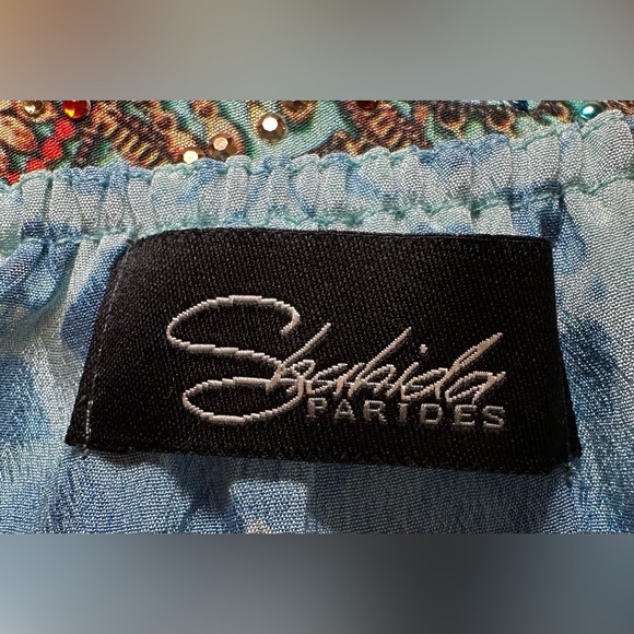 Shahida Parides‎ silk viscose strapless jumpsuit blue green pattern bohemian S/M - Picture 9 of 11